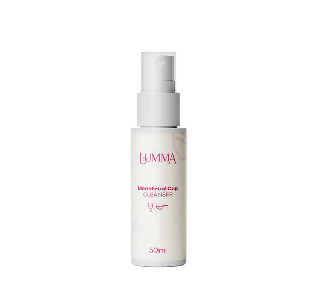 Lumma Menstrual Cup Cleanser bottle on a transparent background